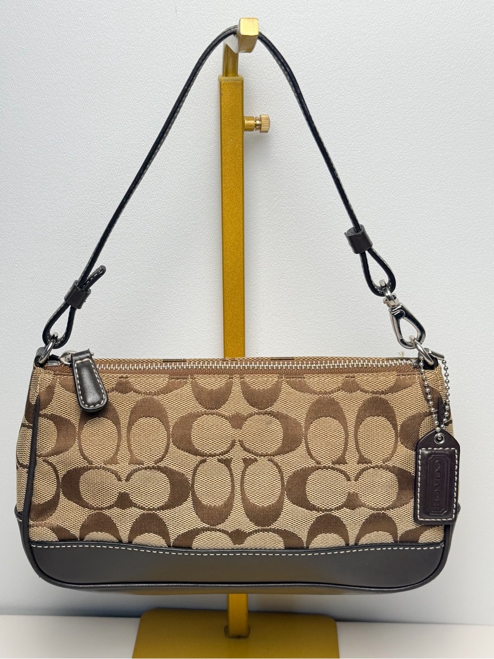 Vintage Y2K Coach Signature Demi Mini Bag Purse Monogram Canvas Leather Brown
